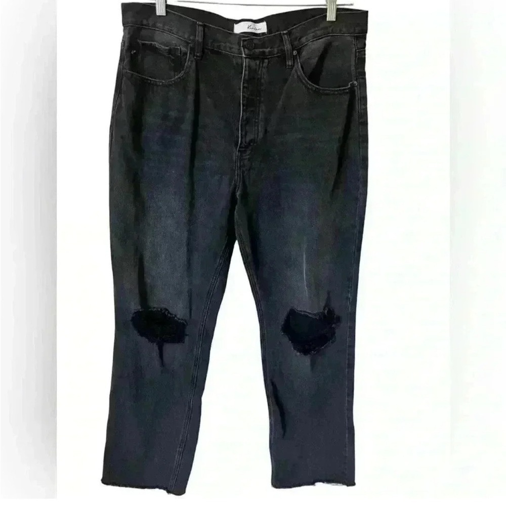Kancan Straight Leg Cotton Distressed Jeans Black